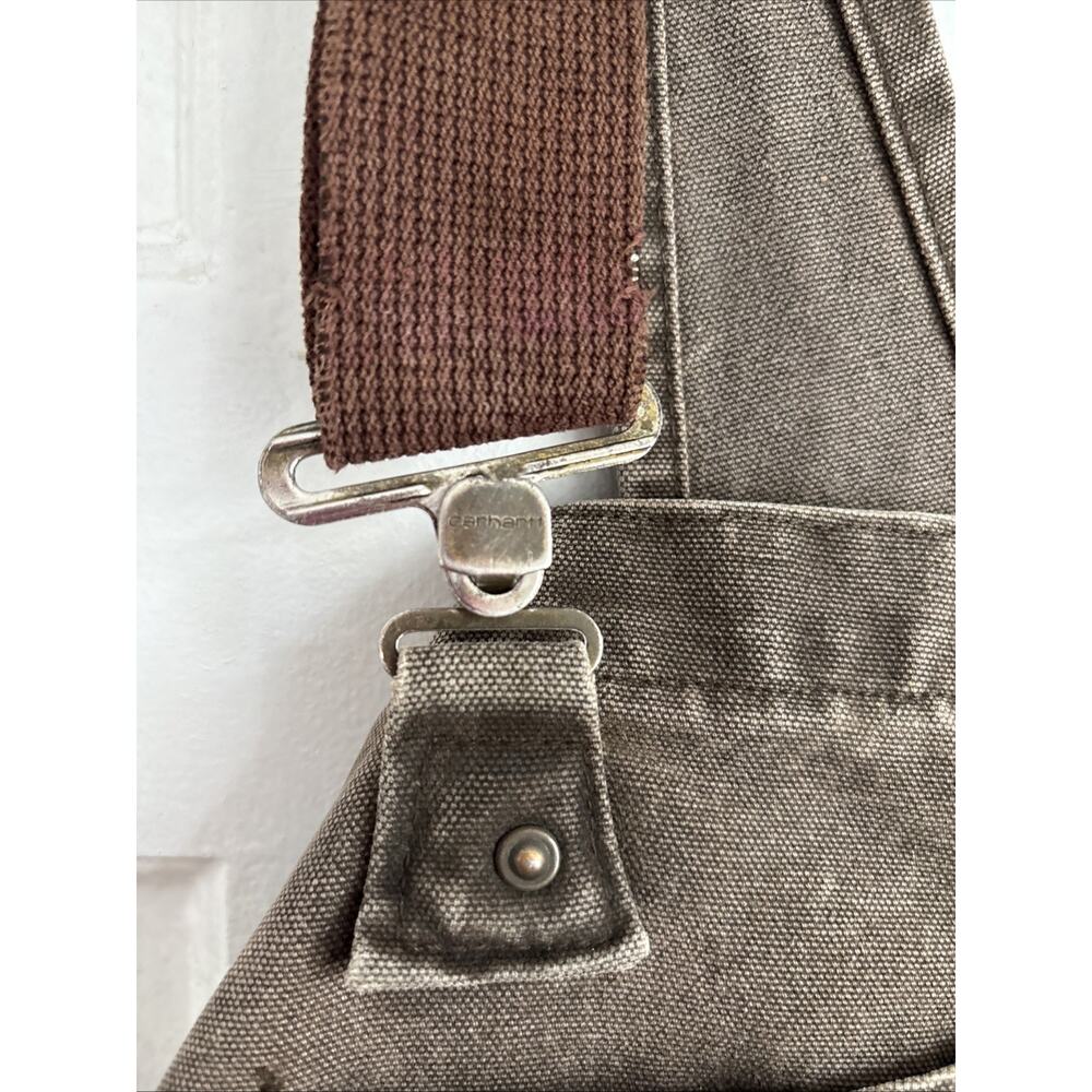 VTG Carhartt Thrashed Bibs Workwear Double Knee Duck Canvas Quilt Lined Y2K - Picture 4 of 16